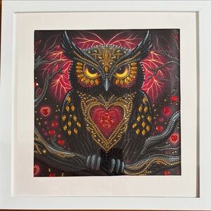 Vibrant Owl Art Print in Black and Red Frame